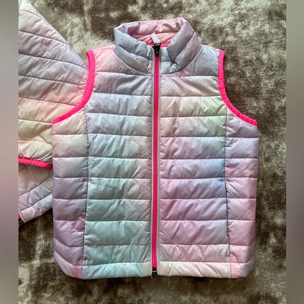 Amazon Essentials Kids Rainbow Pink Puffer Jacket Matching Puffer Vest Size 3T